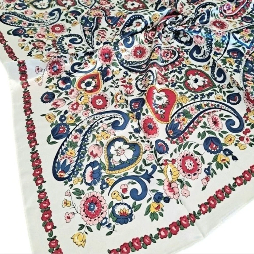 Satin Square Floral Scarf oversized Paisley white Boho hair neck 💖2/$30